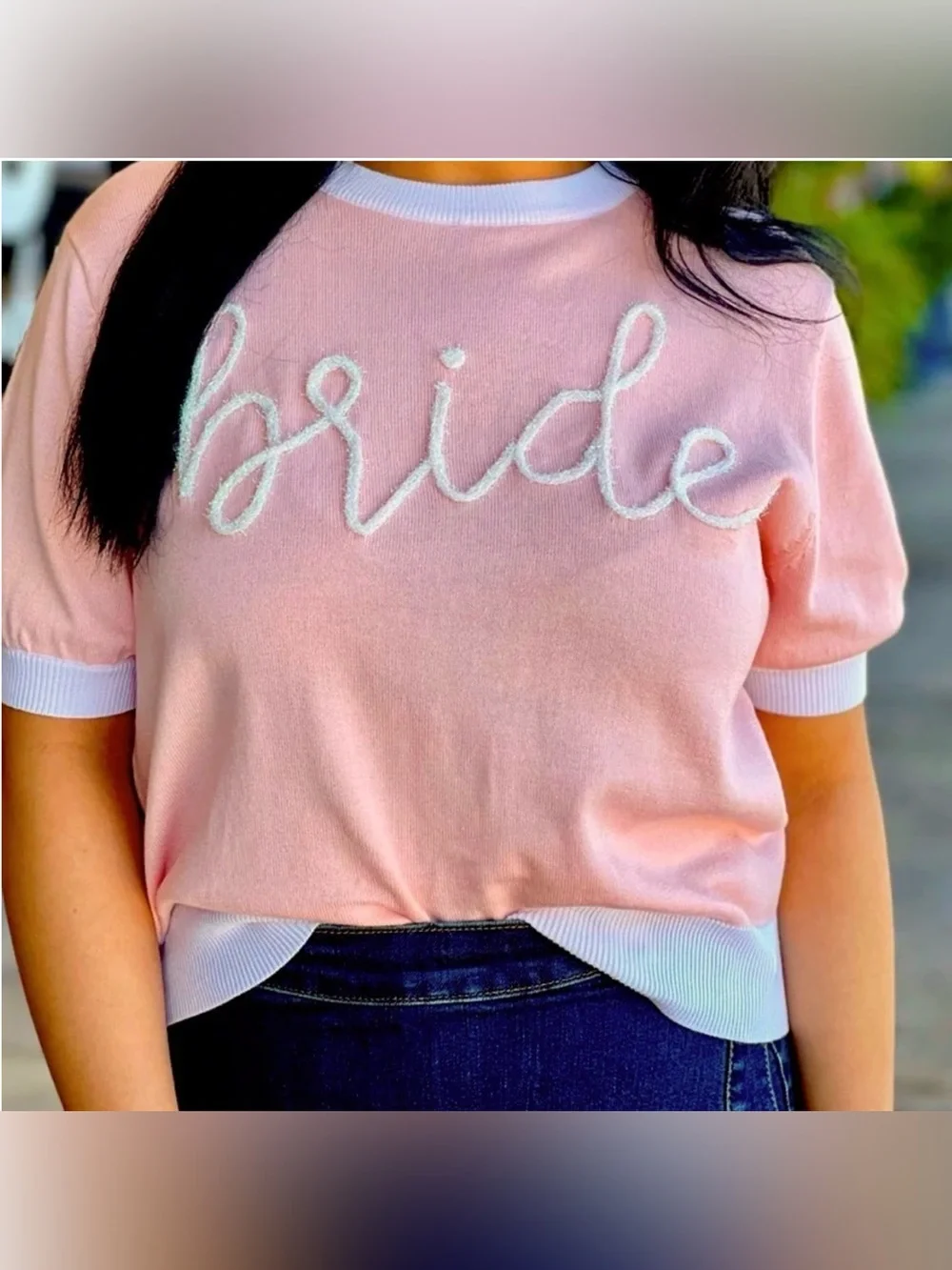 QUEEN OF SPARKLES • Bride print Pink Short Sleeve Knit Top - Small